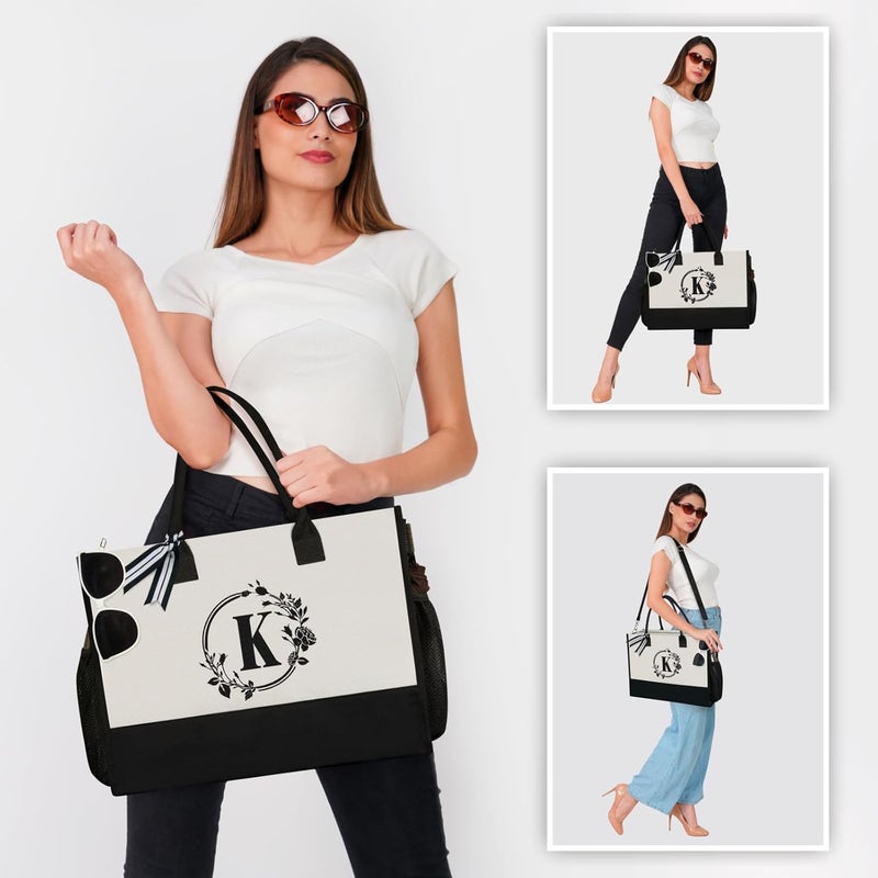 TOPDesign Personalized Initial Canvas Tote Bag, for Wedding, Birthday, Beach, Perfect Gifts for Women, Mom, Teachers, Friends - Image 5